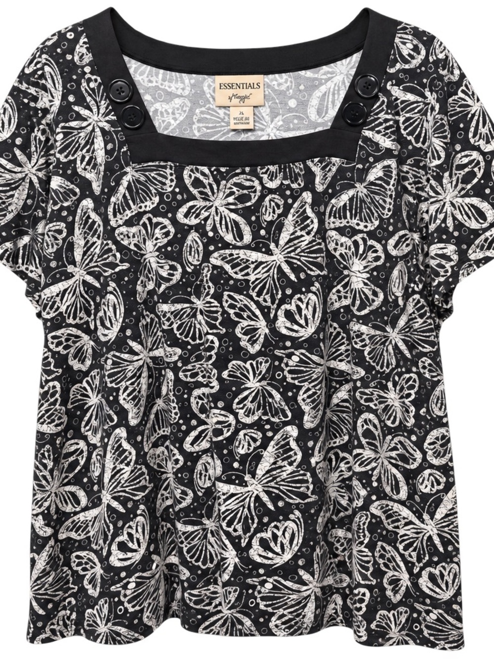 Essentials by Maggie 3X Butterfly Print Square Neck Plus Size Top